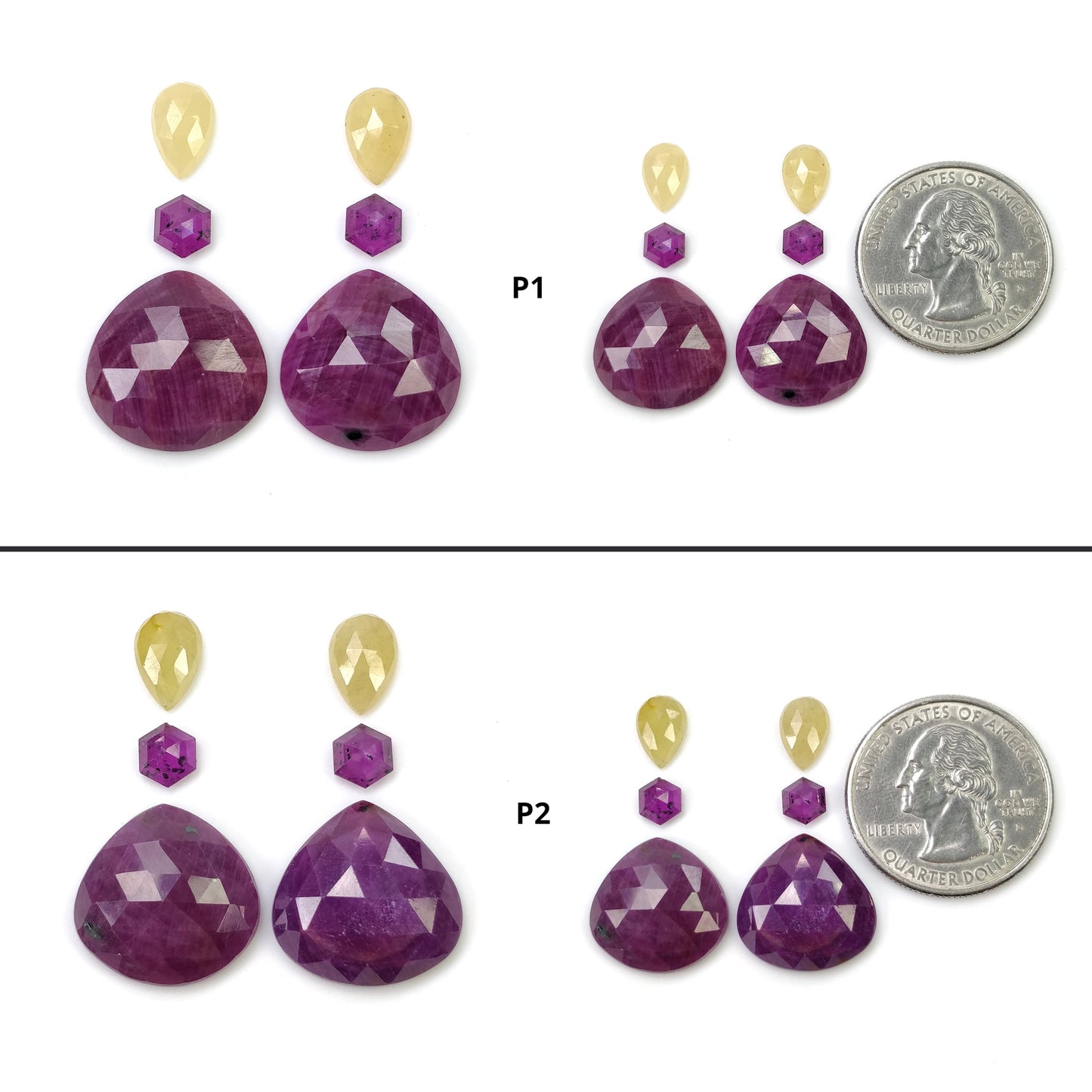 RED RUBY And Silver Multi SAPPHIRE Gemstone Rose & Step Cut : Natural Untreated Unheated Ruby Pear Hexagon Shape 6pcs