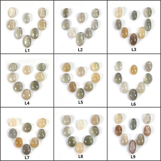 MOONSTONE Gemstone Cabochon : Natural Untreated Unheated Multi Color Moonstone Oval Shape 8pcs Lots