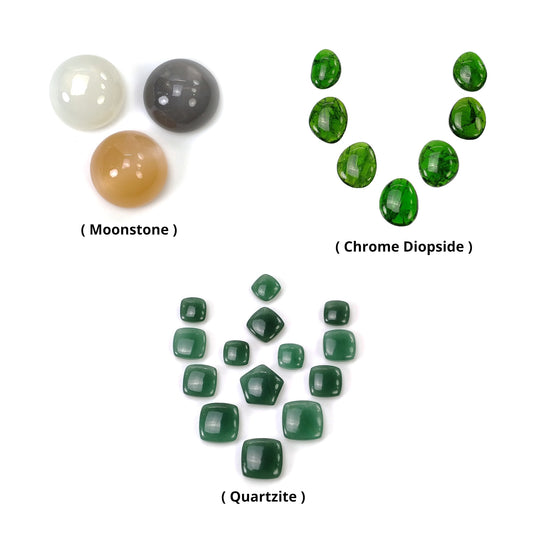 MOONSTONE Chrome DIOPSIDE QUARTZITE Gemstone Cabochon : Natural Untreated Round Uneven Shape Cabochon 3pcs 7pcs 14pcs Lots