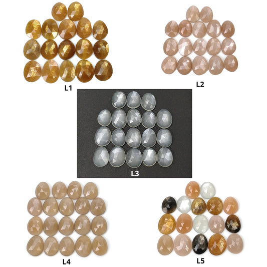 Multi Color MOONSTONE Gemstone Rose Cut : Natural Untreated Unheated Moonstone Uneven Egg Shape 17pcs 18pcs 19pcs