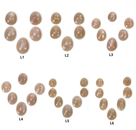 PEACH MOONSTONE Gemstone Rose Cut : Natural Untreated Unheated Moonstone Uneven Egg Shape 5pcs 6pcs & 7pcs