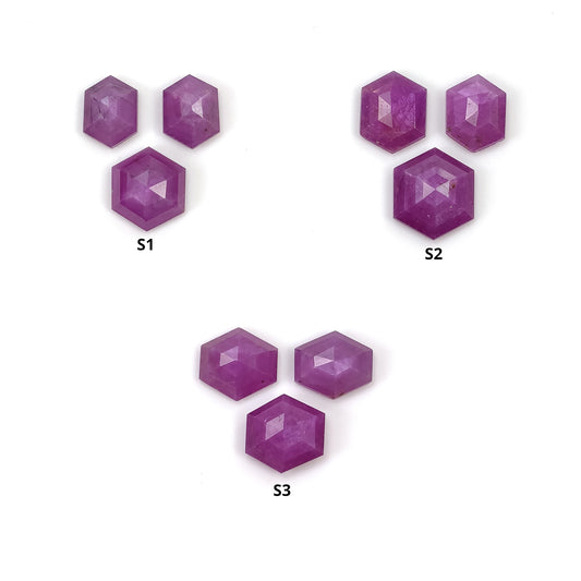 Sapphire Gemstone Step Cut : Natural Untreated Raspberry Pink Sheen Sapphire Hexagon Shape 3pcs Sets
