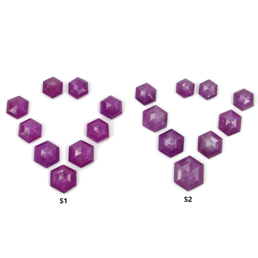 Sapphire Gemstone Step Cut : Natural Untreated Unheated Raspberry Pink Sheen Sapphire Hexagon Shape 9pcs Sets
