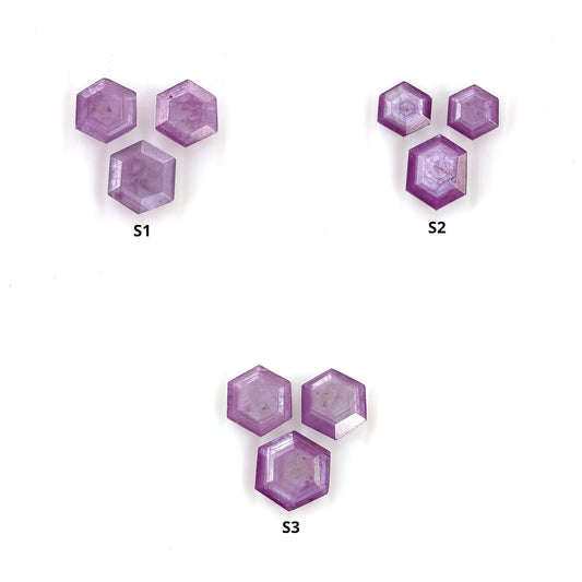 Sapphire Gemstone Normal Cut : Natural Untreated Unheated Raspberry Pink Sheen Sapphire Hexagon Shape 3pcs Sets