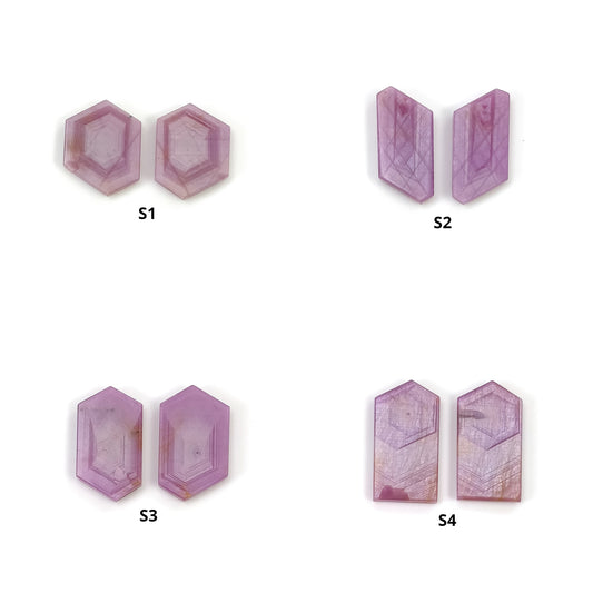 Sapphire Gemstone Flat Slices : Natural Untreated Rosemary Pink Sapphire Uneven Hexagon Shape 2pcs