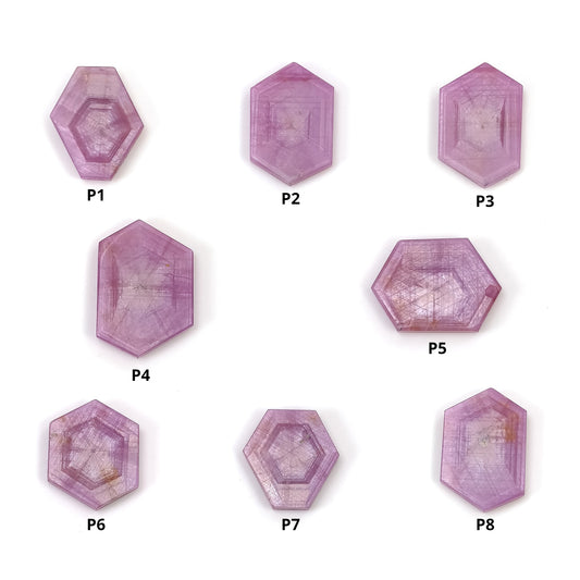 Sapphire Gemstone Flat Slices : Natural Untreated Unheated Rare Dimensional Rosemary Pink Sapphire Trapiche Hexagon Shape