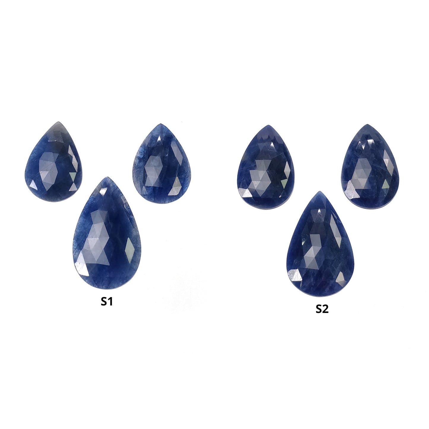Sapphire Gemstone Rose Cut : Natural Untreated Unheated Blue Sapphire Pear Shape 3pcs Set