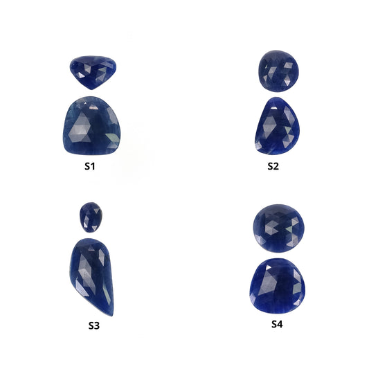 Sapphire Gemstone Rose Cut : Natural Untreated Unheated Blue Sapphire Oval Uneven Shape 2pcs Sets