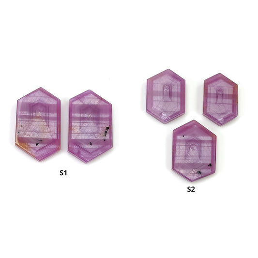 Sapphire Gemstone Flat Slices : Natural Untreated Rosemary Pink Sapphire Hexagon Shape Sets