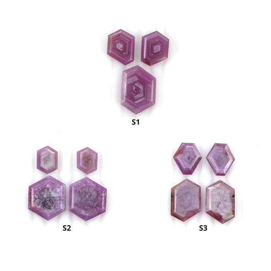 Sapphire Gemstone Flat Slices : Natural Untreated Rosemary Pink Sapphire Hexagon Shape 3pcs & 4pcs Sets
