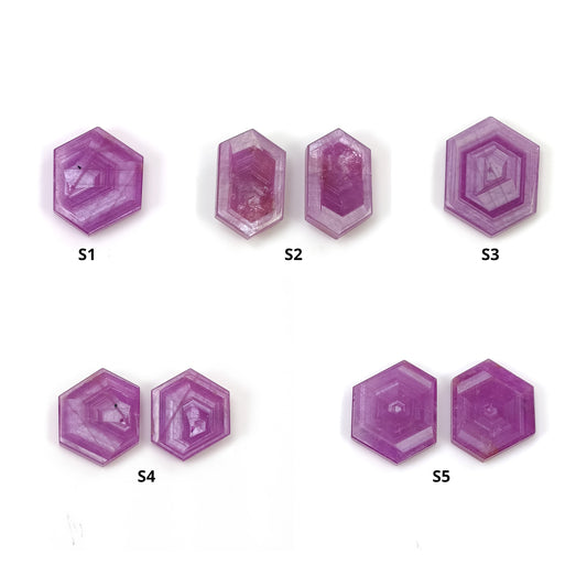 Sapphire Gemstone Flat Slices : Natural Untreated Rosemary Pink Sapphire Hexagon Shape Sets
