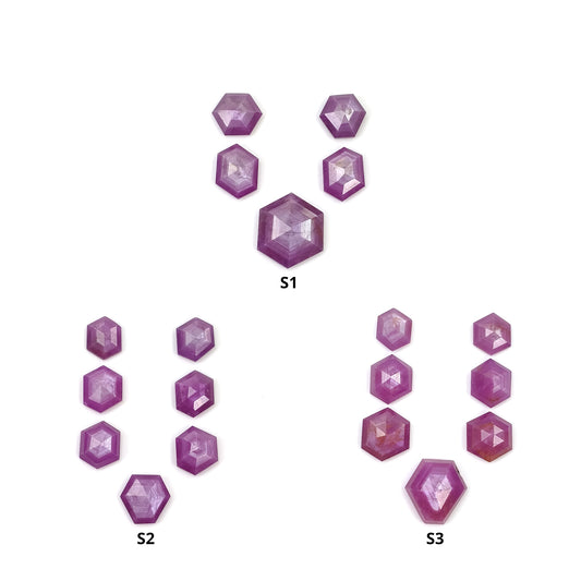 Sapphire Gemstone Step Cut : Natural Untreated Unheated Raspberry Pink Sheen Sapphire Hexagon Shape Sets