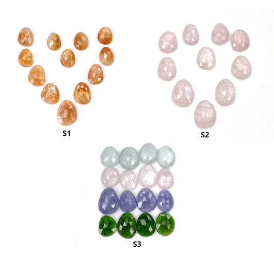 Sunstone Morganite Chrome Diopside Aquamarine Tanzanite Gemstone Rose Cut : Natural Untreated Uneven Egg Shape Set