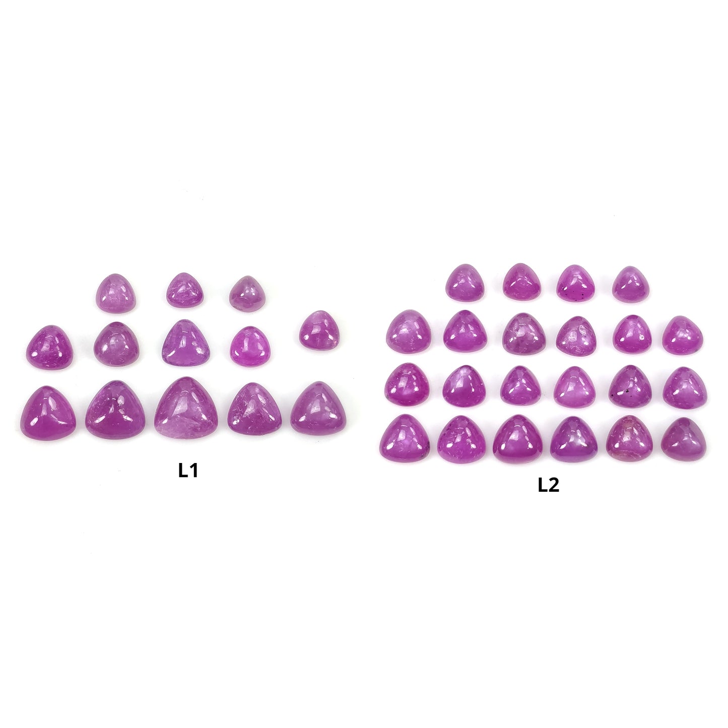 Sapphire Gemstone Cabochon : Natural Untreated Raspberry Sheen Sapphire Triangle Shape 13pcs & 22pcs Lots