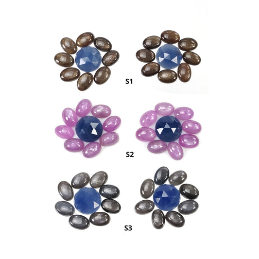 Sapphire Gemstone Cabochon : Natural Untreated Chocolate Silver Pink & Blue Sapphire Oval Shape 6*4mm - 8mm 18pcs Sets