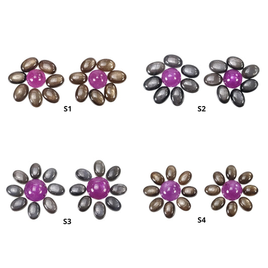 Sapphire Gemstone Cabochon : Natural Untreated Chocolate Silver & Pink Sapphire Oval And Round Shape Sets