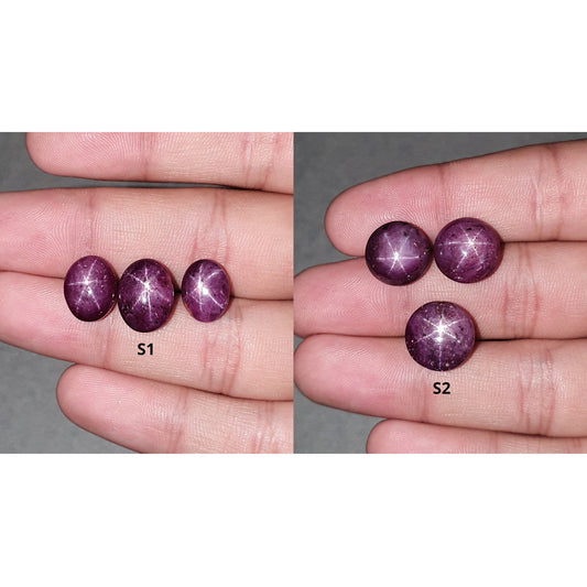 Star Ruby Gemstone Cabochon : Natural Untreated Unheated Red 6Ray Star Ruby Oval And Round Shape 3pcs Set