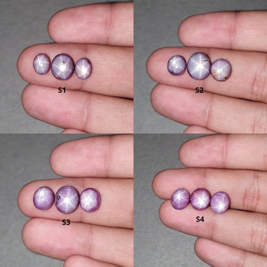 Star Sapphire Gemstone Cabochon : Natural Untreated African Pink Sapphire 6Ray Star Oval Shape 3pcs Sets