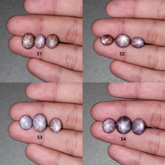 Star Sapphire Gemstone Cabochon : Natural Untreated African Pink Sapphire 6Ray Star Oval Shape 3pcs Sets