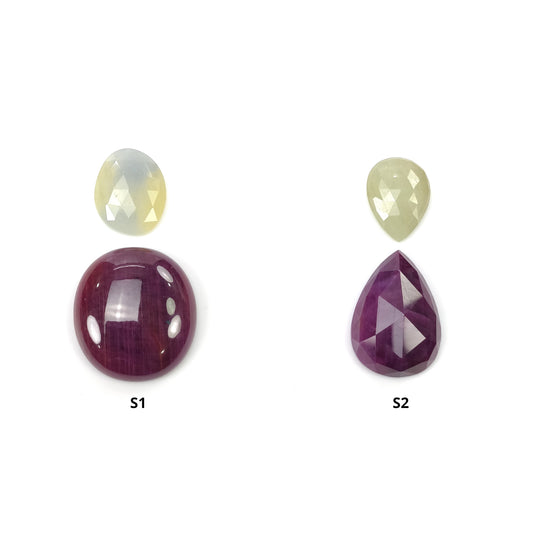 Ruby & Sapphire Gemstone Cabochon And Rose Cut : Natural Untreated Ruby Sapphire Oval Pear Shape 2pcs Sets