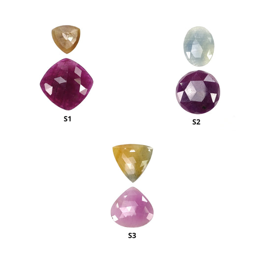 Ruby & Sapphire Gemstone Rose Cut : Natural Untreated Ruby Sapphire Multi Shapes 2pcs Sets