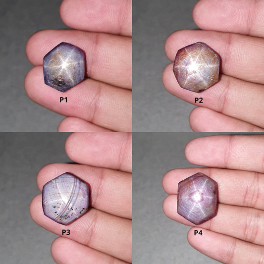 Star Sapphire Gemstone Cabochon : Natural Untreated African Pink Sapphire 6Ray Star Hexagon Shape