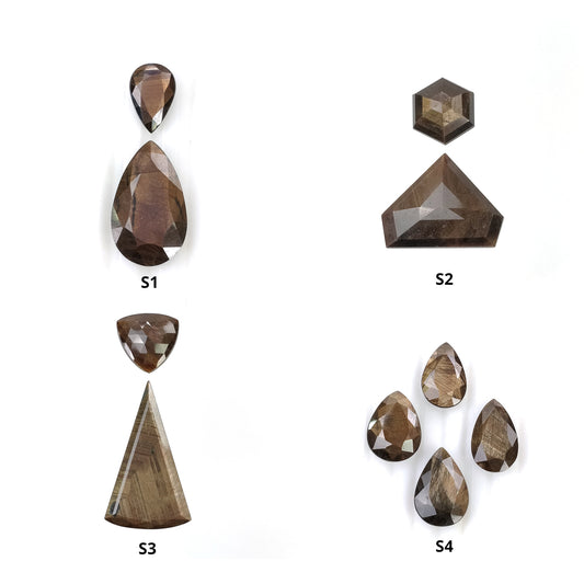 Golden Sapphire Gemstone Normal & Step Cut : Natural Untreated Chocolate Sheen Sapphire Uneven Pear Shape 2pcs 4pcs Set