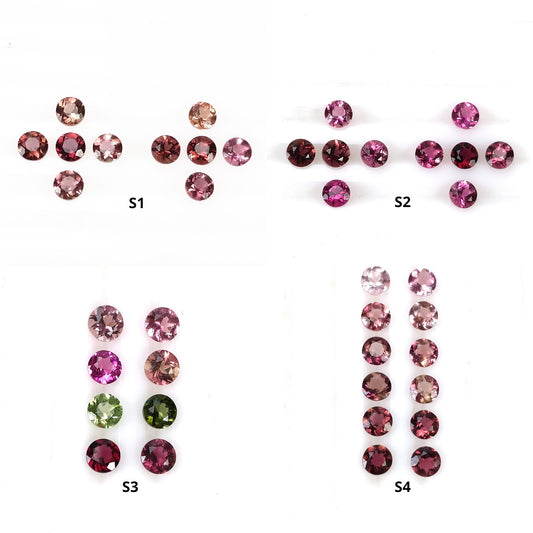Multi Color TOURMALINE Gemstone Normal Cut : Natural Untreated Unheated Watermelon Tourmaline Round Shape Set