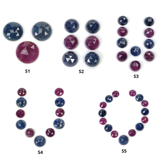 Ruby & Sapphire Gemstone Rose And Checker Cut : Natural Untreated Unheated Blue Sapphire Round Shape Sets