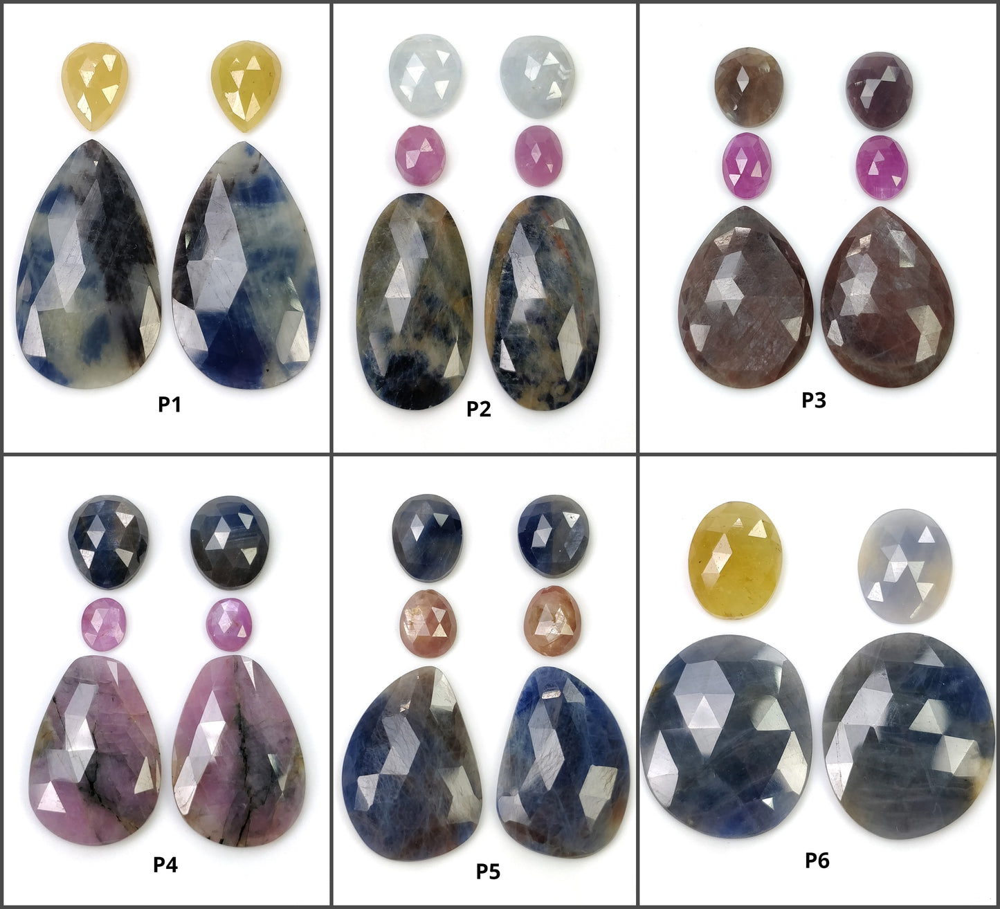 MULTI SAPPHIRE Gemstone Rose Cut : Natural Untreated Unheated Sapphire Bi-Color Uneven Pear Oval Shape 4pcs 6pcs