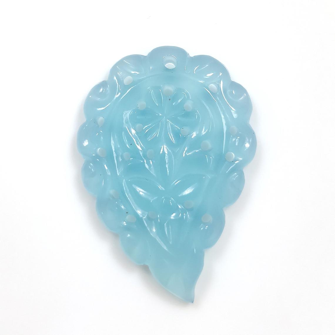 ONYX Gemstone SMALL LEAF Carving : 18.00cts Natural Onyx Gemstone One Sided Hand Carved Small Size Indian Leaf 32*22mm 1pc For Pendant