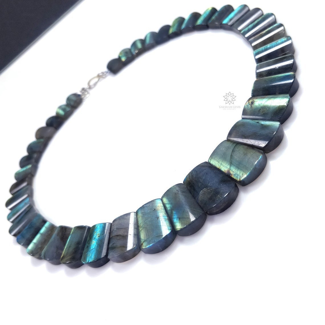 Rainbow Flashing LABRADORITE Gemstone Necklace : 14" Natural Untreated Labradorite Uneven Shape Cabochon Choker Necklace Gift For Her