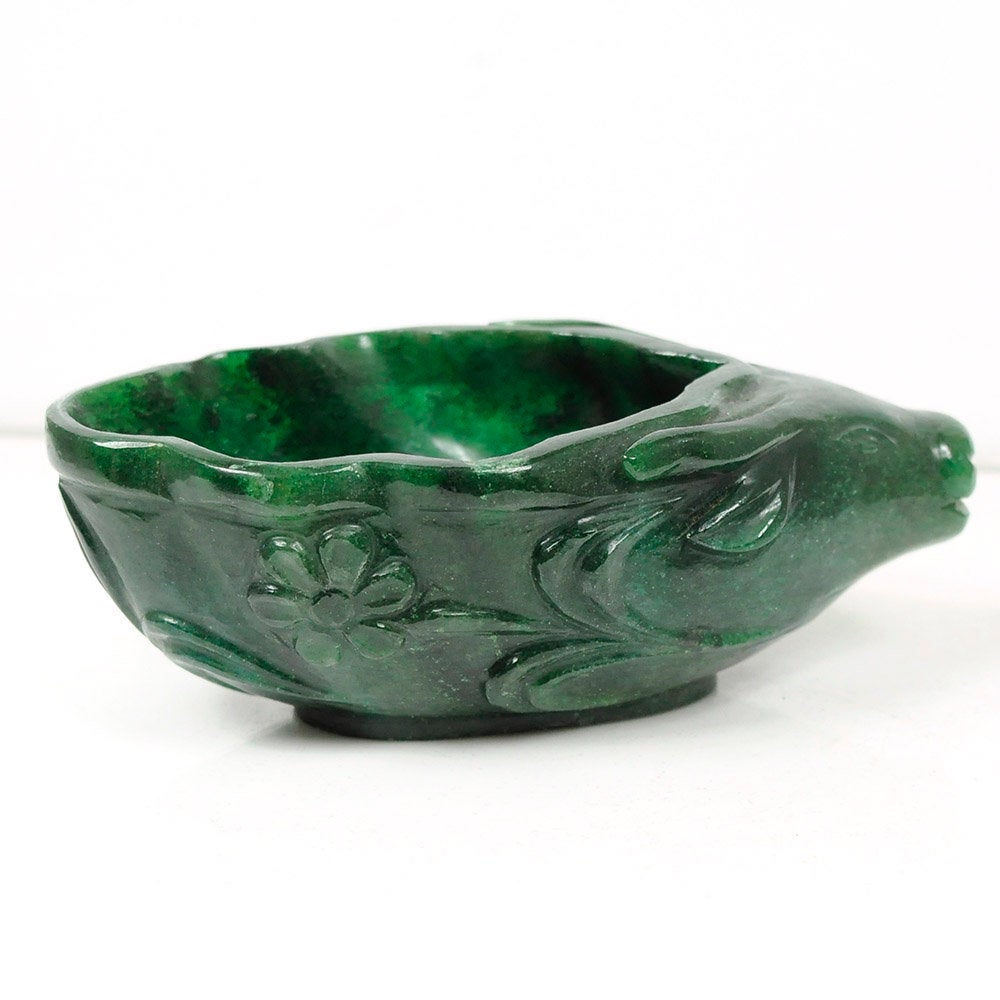 GREEN AVENTURINE Gemstone Sculpture : 146.00gms Natural Aventurine Gemstone Bull's Face Hand Carved BOWL Sculpture Figurine 100*57mm*41(h)