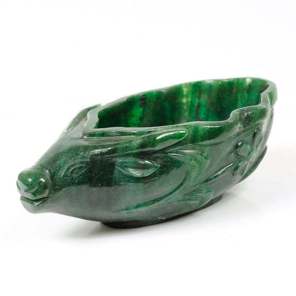 GREEN AVENTURINE Gemstone Sculpture : 146.00gms Natural Aventurine Gemstone Bull's Face Hand Carved BOWL Sculpture Figurine 100*57mm*41(h)