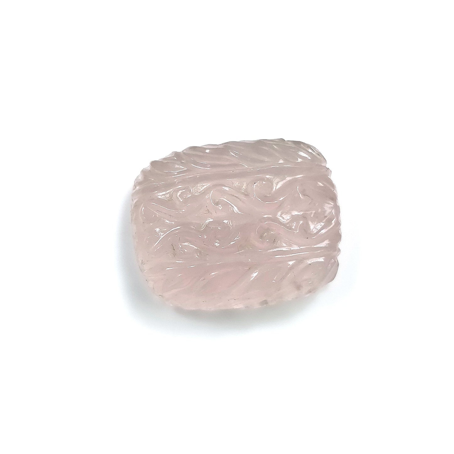 PINK ROSE QUARTZ Gemstone Carving : 28.20cts Natural Untreated Quartz Cushion Shape Both Side Hand Carved 23*19mm