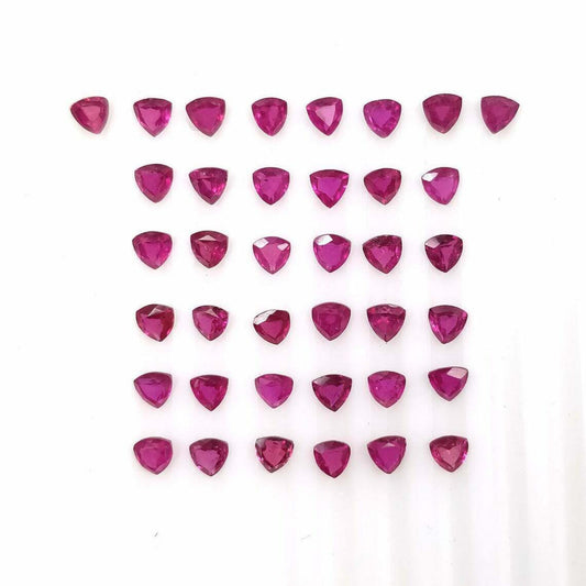 Pinkish Red RUBY Gemstone Normal Cut : 8.05cts Natural Glass Filled Ruby Trillion Shape 3.5mm 38pcs